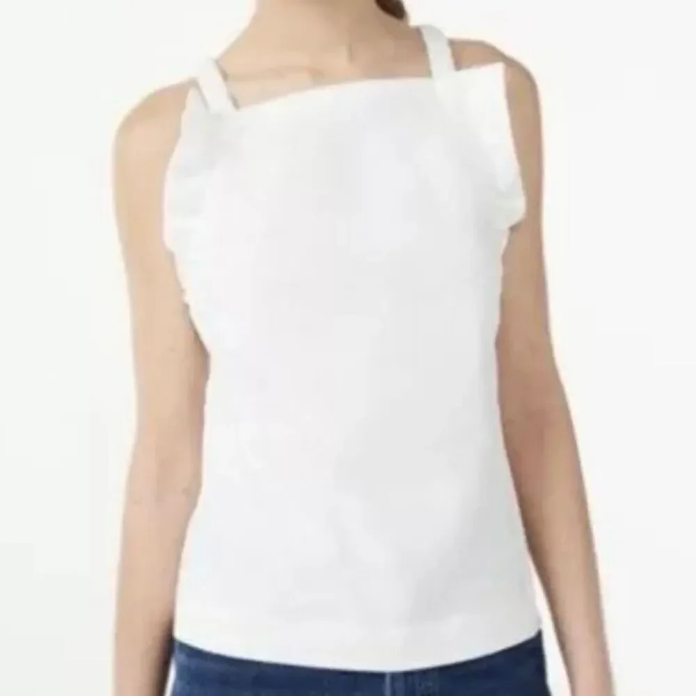 FREE ASSEMBLY | NWT Free Ruffle Shirred Flounce Tank White Cross Back | Large - Picture 2 of 8